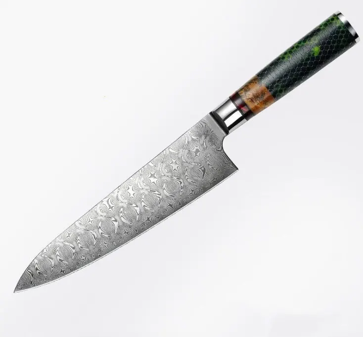 EW-cuchillo de chef de acero damasco con mango de resina, 10 67 capas, 8"