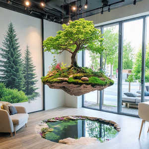 Mô phỏng màu xanh lá cây mơ mộng nổi đảo cảnh quan sáng tạo đá treo Rêu cây cửa sổ thương mại đồ trang trí vườn - Product Image 1