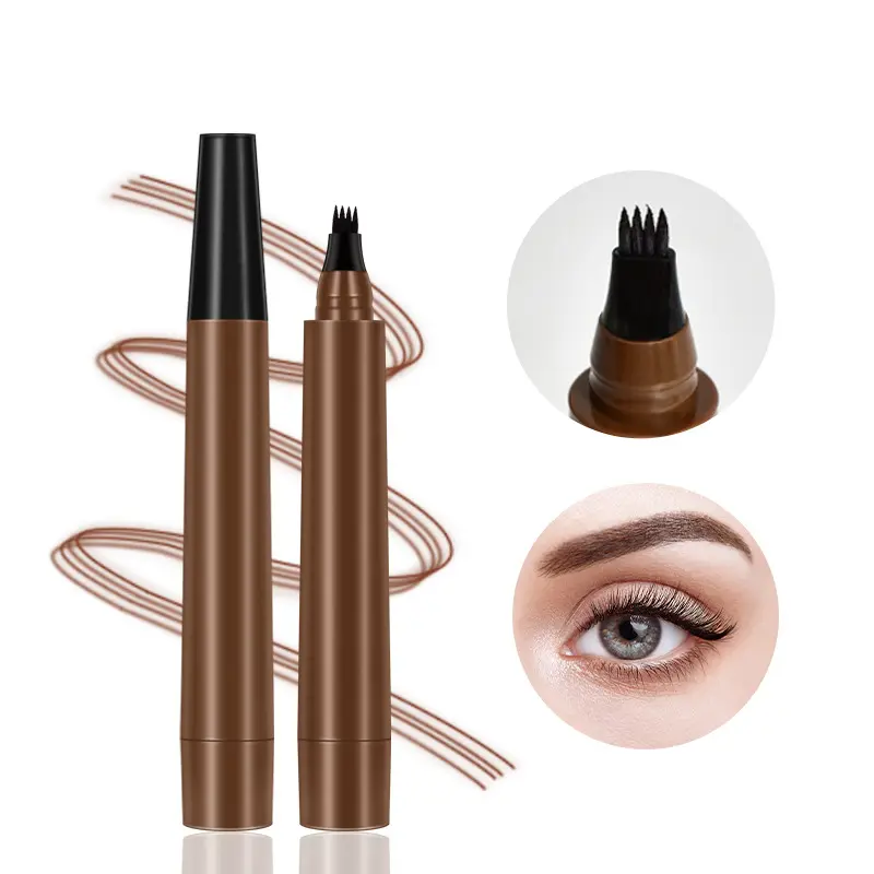 Private Label Quatro Micro-Fork Dica 3D Impermeável Cosméticos Líquido Sobrancelha Lápis Profissional Esboço Fino Líquido Eye Brow Pen