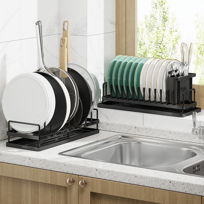 Negro plato Rack y pot rack