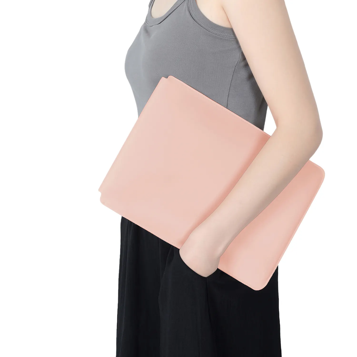 BUBM 2024 신제품 핑크 컬러 PU 가죽 휴대용 노트북 슬리브 가방 컴퓨터 케이스