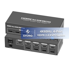 SYONG 4端口HDMI 4K KVM交换机，带USB 3.0 60Hz 4k访问控制4 PCs 1显示器音频和视频附件，用于电脑共享 - Product Image 1