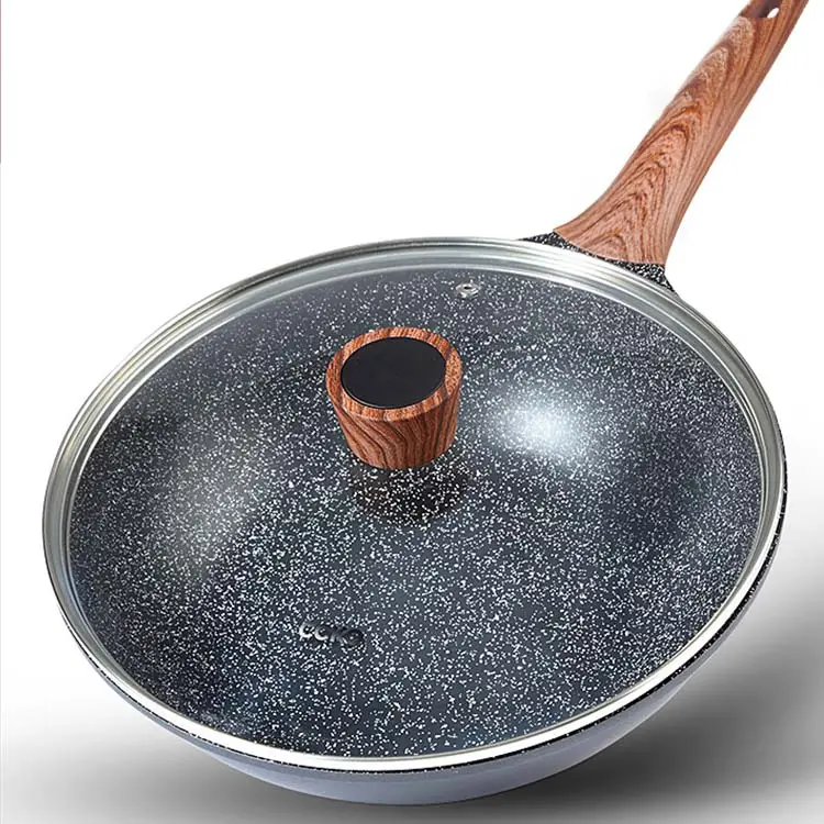 Hot Sale 28cm Kitchen Cookware Cast Iron Skillet Pan Maifan Stone Aluminum Alloy Pan Sartenes Non Stick Frying Pan With Cover