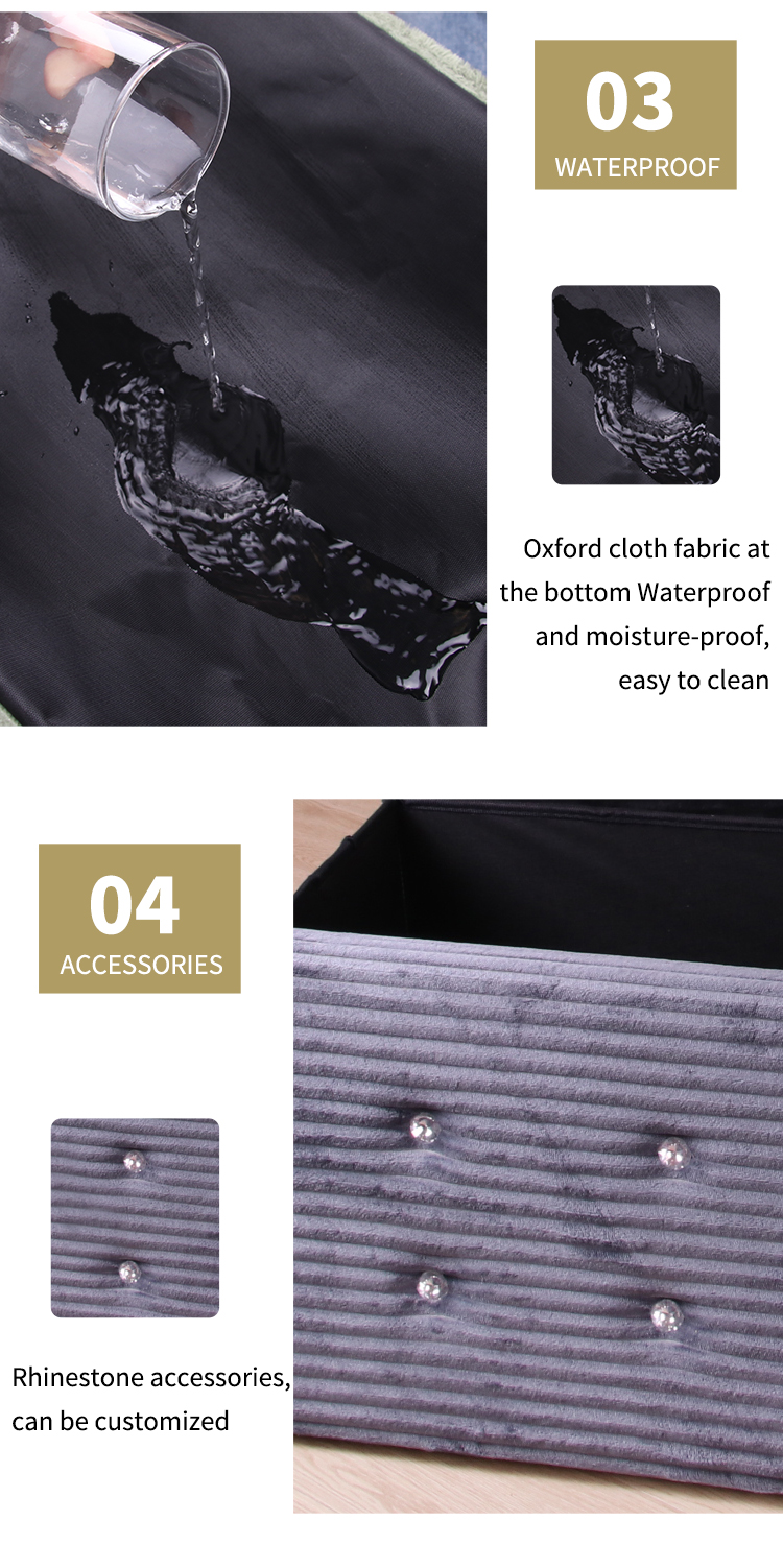 Factory Direct Modern Furniture Decorative Rhinestone Foldable Storage Stool Flannel Ottoman For Living Room