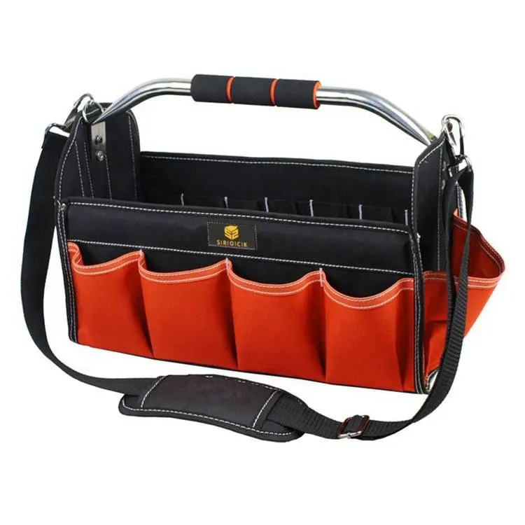 OEM Foldable folding portable car detailing tool bags with steel tubular handle