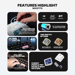 FANTECH MK920 <strong>Mechanical</strong> <strong>Keyboard</strong> Tri-Mode Connection ARGB Anti Ghosting Multifunction Encoder Programmable Gaming <strong>Keyboard</strong> - Product Image 4
