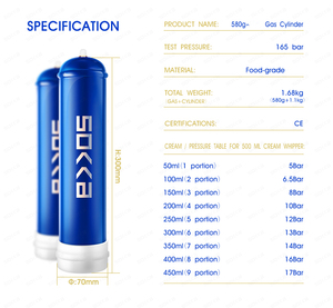 0.95L Xi lanh khí cấp thực phẩm Kem whippy sạc với thép áp lực cao cho 580g/640g Kem Dispenser - Product Image 6