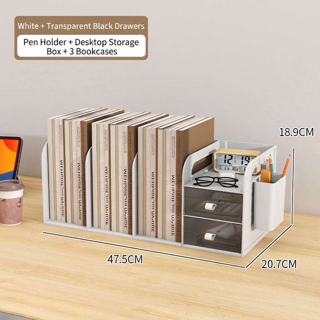 Transparent black: desktop drawer box-3 bookshelf