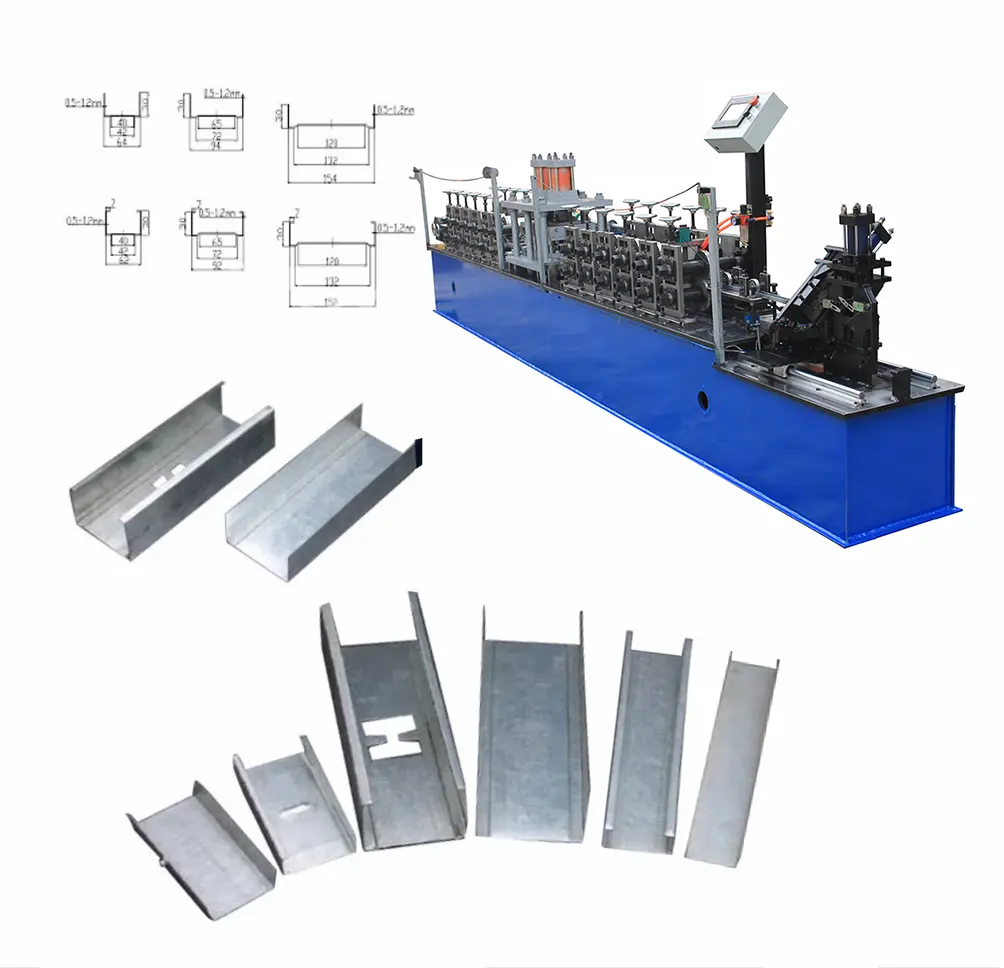 Perno de metal y perfil de paneles de yeso de pista Equipo de fabricación de perfiles C Máquina formadora de rollos Z Purlin