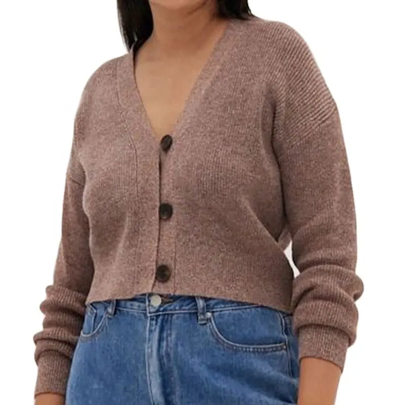 Maglione da donna personalizzato di grandi dimensioni marca OEM giacca corta con scollo a V con bottoni singoli cardigan maglione da donna in tinta unita cardigan da donna