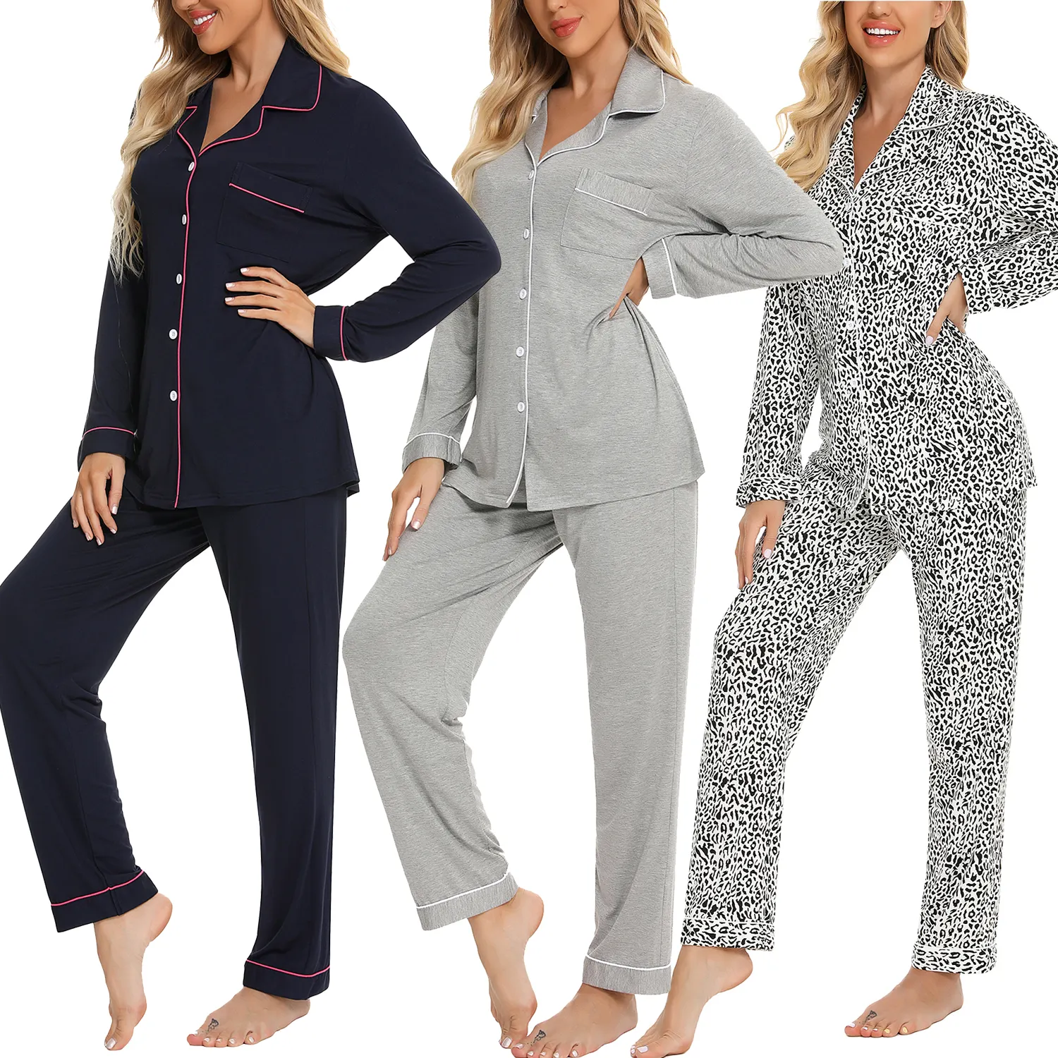 Pijamas finos de algodón de manga larga para mujer, ropa de dormir cómoda para el hogar, venta al por mayor, para Otoño e Invierno