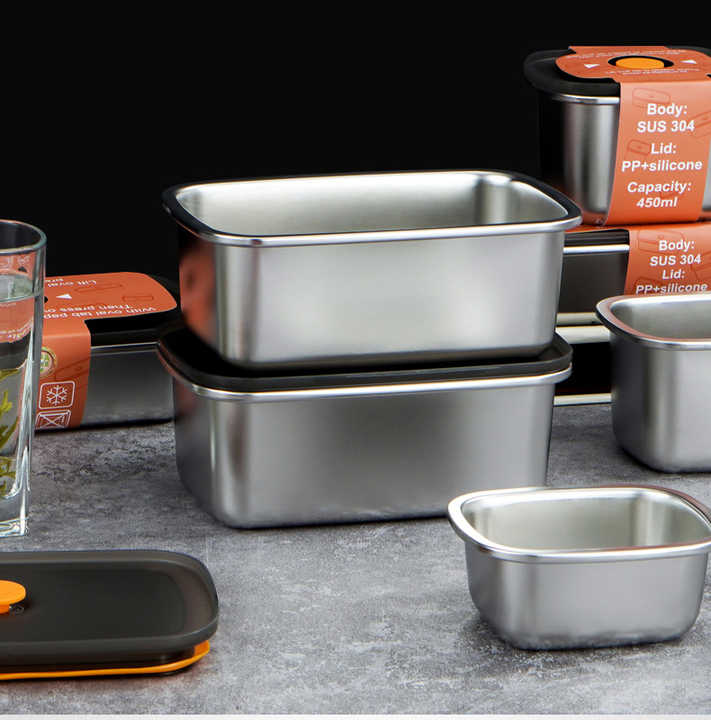 Lebensmittel qualität knuspriger Lebensmittel behälter Mikrowelle Sicher sichtbar luftdicht Silikon dicht ring Edelstahl Tiffin Bento Lunchbox
