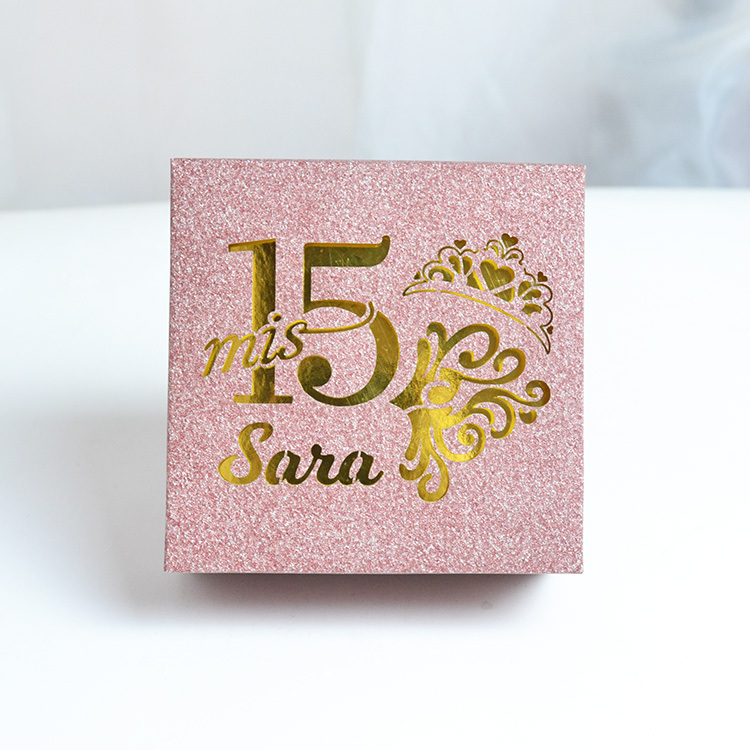 Glitter Blush Rosa caja con papel de revestimiento de oro metálico