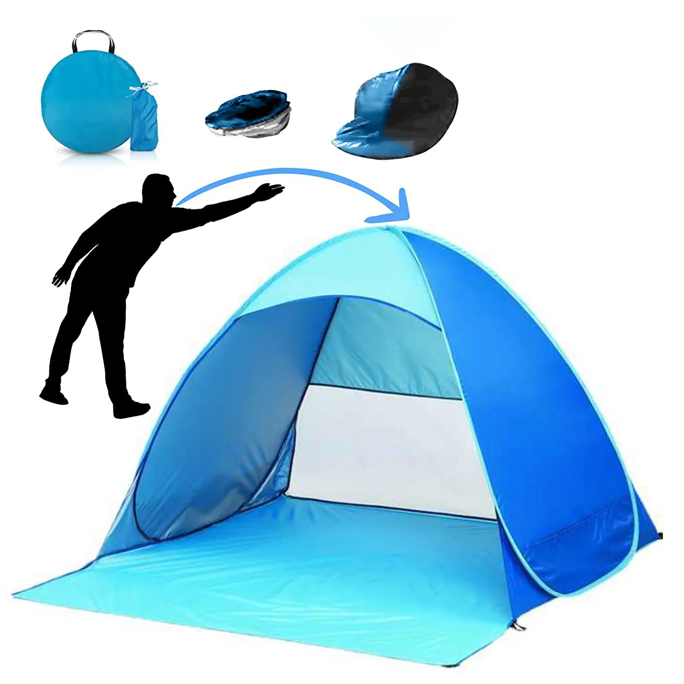 Tenda Pop Up Kemah Otomatis Instan Tenda Pantai Lipat Luar Ruangan Ringan Tahan Air Tenda Penampungan Matahari dengan Membawa Tas