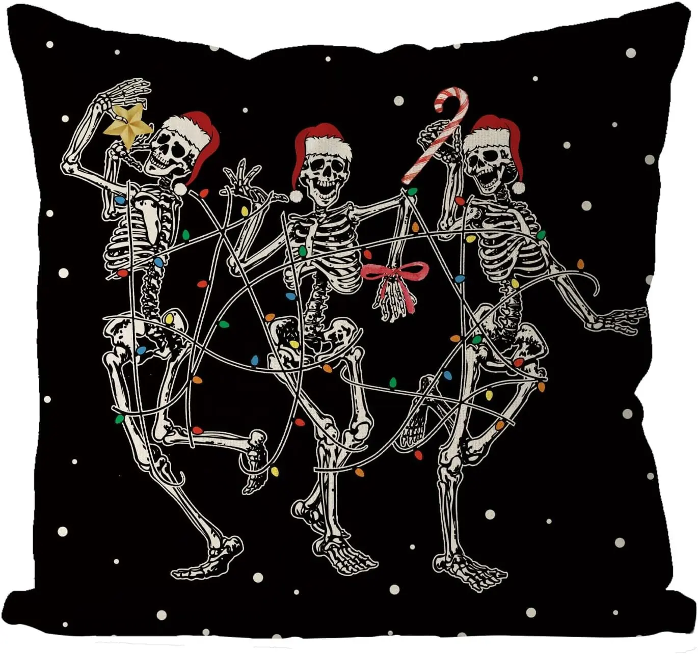 Fundas de almohada de Navidad 18x18 pulgadas esqueleto de baile fundas de almohada negras funda de cojín de invierno de Navidad para la decoración del sofá del hogar