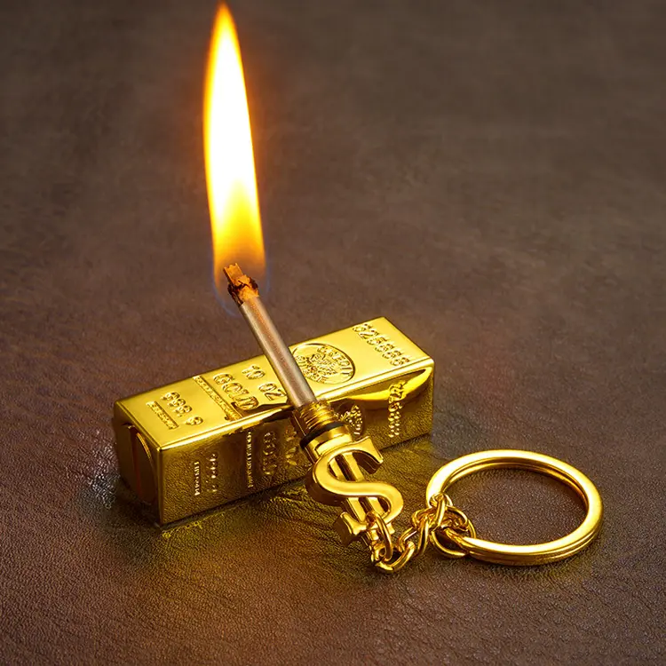 Briquet portable créatif en forme de barre d'or, porte-clés vintage avec kérosène, briquet pour la cuisine