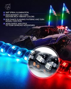 RGB kovalayan esnek 360 Spiral su geçirmez uzaktan kumanda Buggy Led kırbaç işık 2 3 4 5 6 Ft römork ATV UTV için - Product Image 3