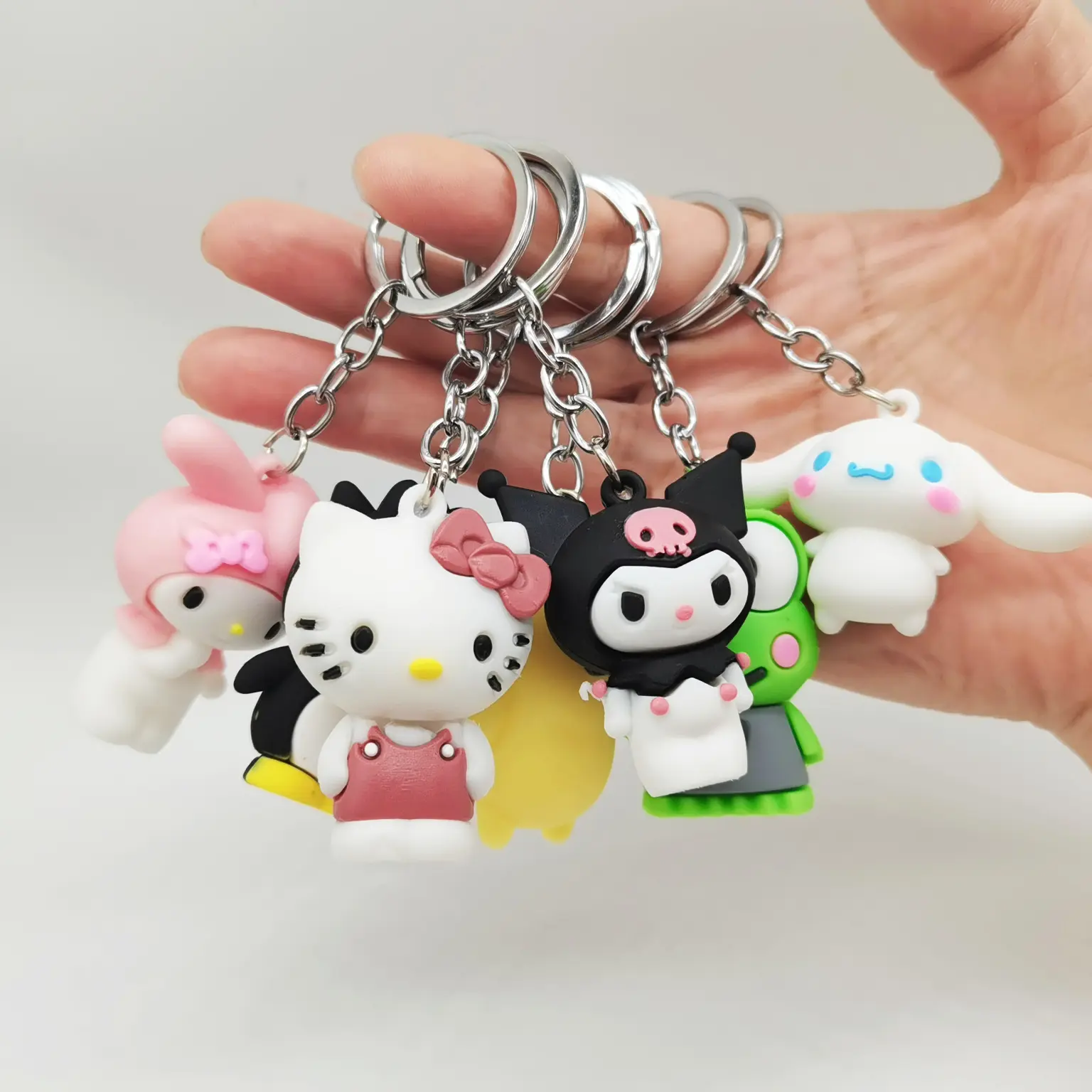 New Wholesale Anime Toy Cartoon Frog Hello KT Cat Melody Cinnamon Kuromi Women Bag Pendant PVC Keychain for Kids Toy