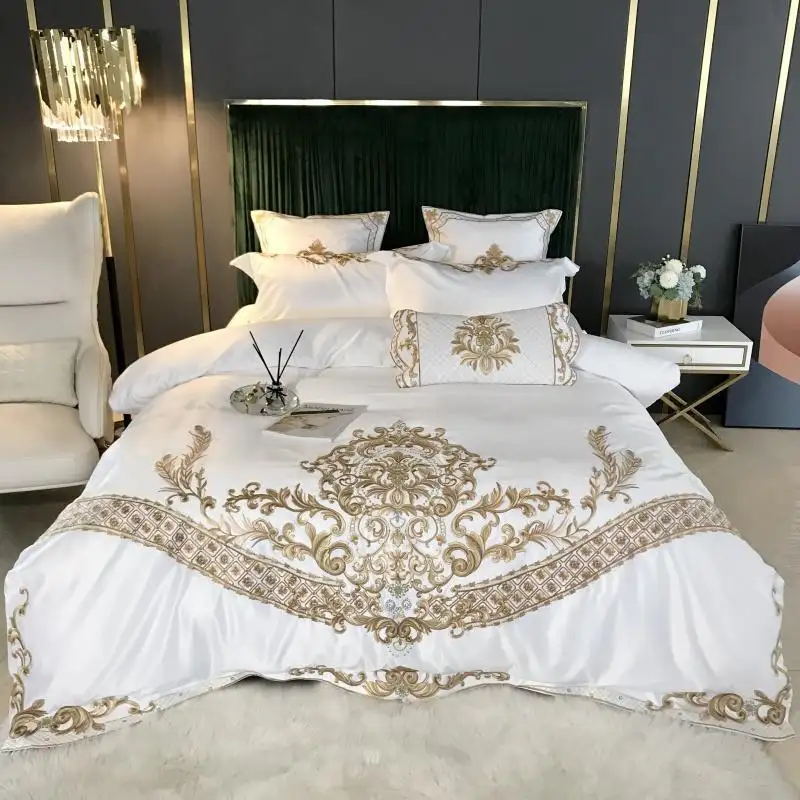 European style embroidered 100% pure cotton washed silk wedding bed cover four-piece luxury embroidering bedding sets