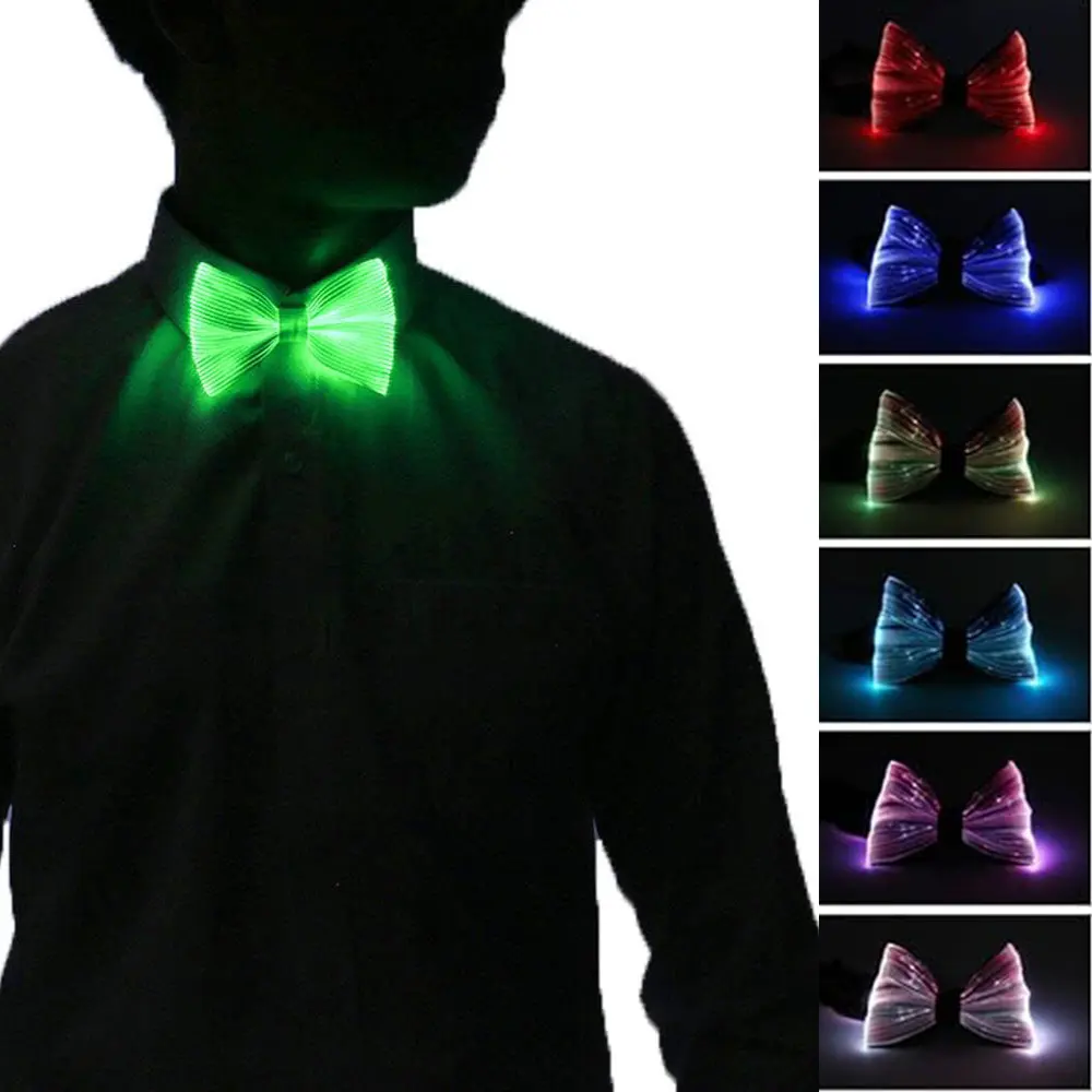 Toptan fiyat güzel erkek Fiber optik Light Up Bow bağları 7 kızdırma renkleri LED Bowties