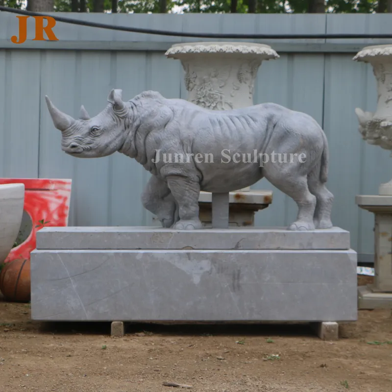 Statues de rhinocéros en marbre sculpté en pierre naturelle, taille réelle, pour l'extérieur, à vendre