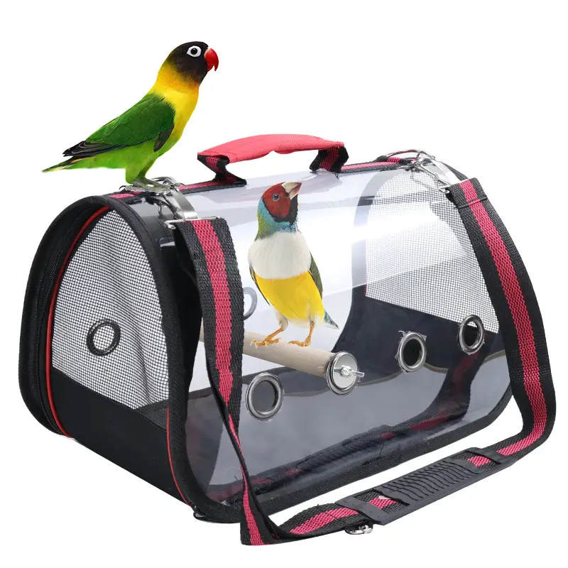 Vente en gros, emballage Transparent, Cage de voyage pour oiseaux, sortie de perroquet Portable, 8 évents, sac de transport