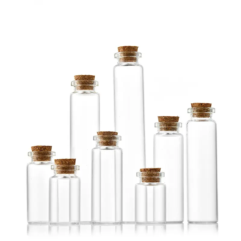 Mini botellas de 5ml, 7ml, 10ml con tapas Cor, Mensaje de deseos, botellas de vidrio, viales, tarro de vidrio para pudín con etiqueta de tapón de madera de corcho