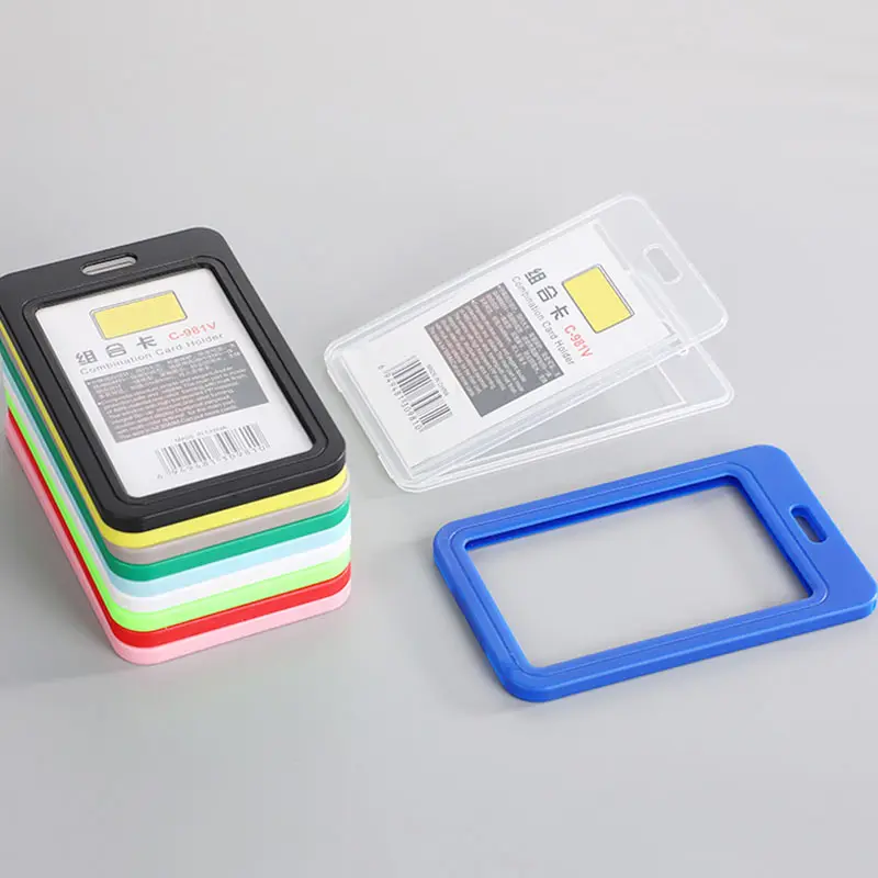 Fabrika satış PP plastik kimlik kartı tutucu çift taraflı şeffaf kartvizit tutucu ofis hemşire kordon aksesuarları için