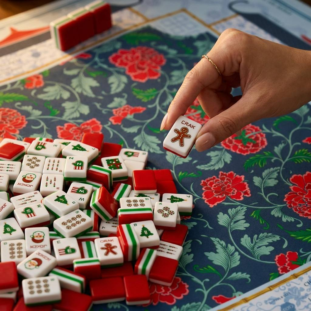 Christmas Red Mahjong Tile and Mat Set 5