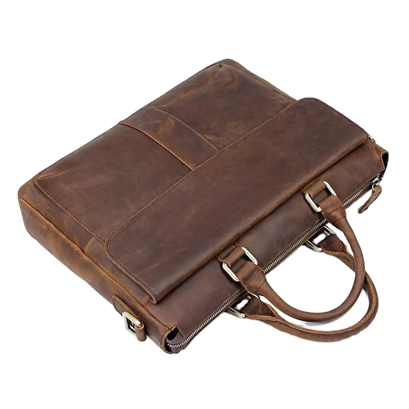 Роскошный коричневый кожаный портфель Crazy Horse в стиле ретро, мужская повседневная сумка, мягкая кожаная сумка для ноутбука 15 дюймов, портфель