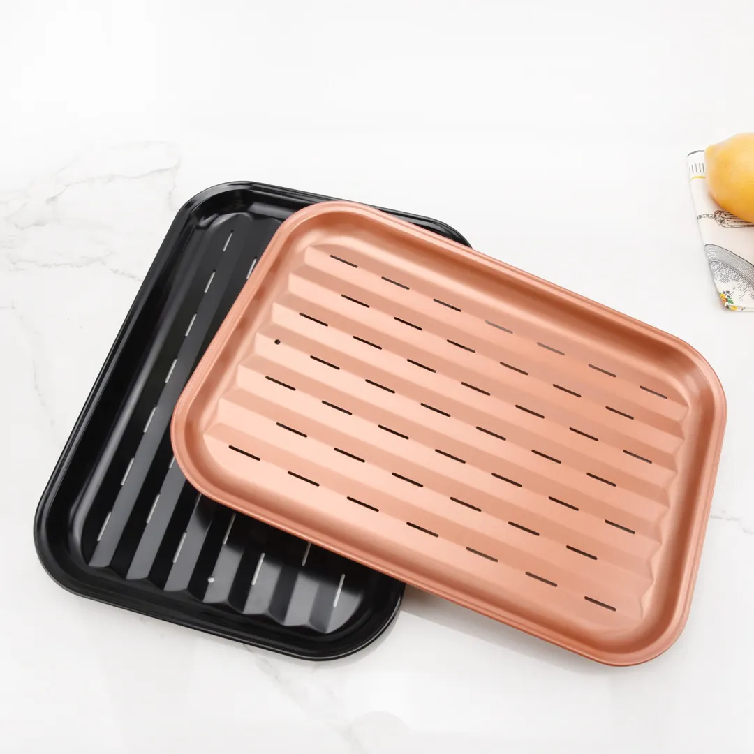 34cm Carbon Steel Black Non-Stick Rectangle BBQ Grill Fish Basket Tray