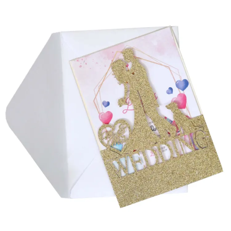 Papel brillante con patrón de belleza para chica, tarjetas de boda con corte láser para invitación del Día de la madre, musulmán