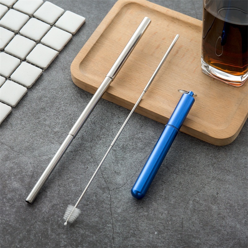 Estuche azul+pajita plateada