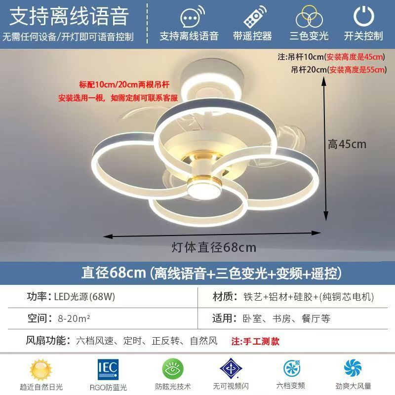 Blanc - 68 cm de diamètre - Pales de ventilateur invisibles - Thr