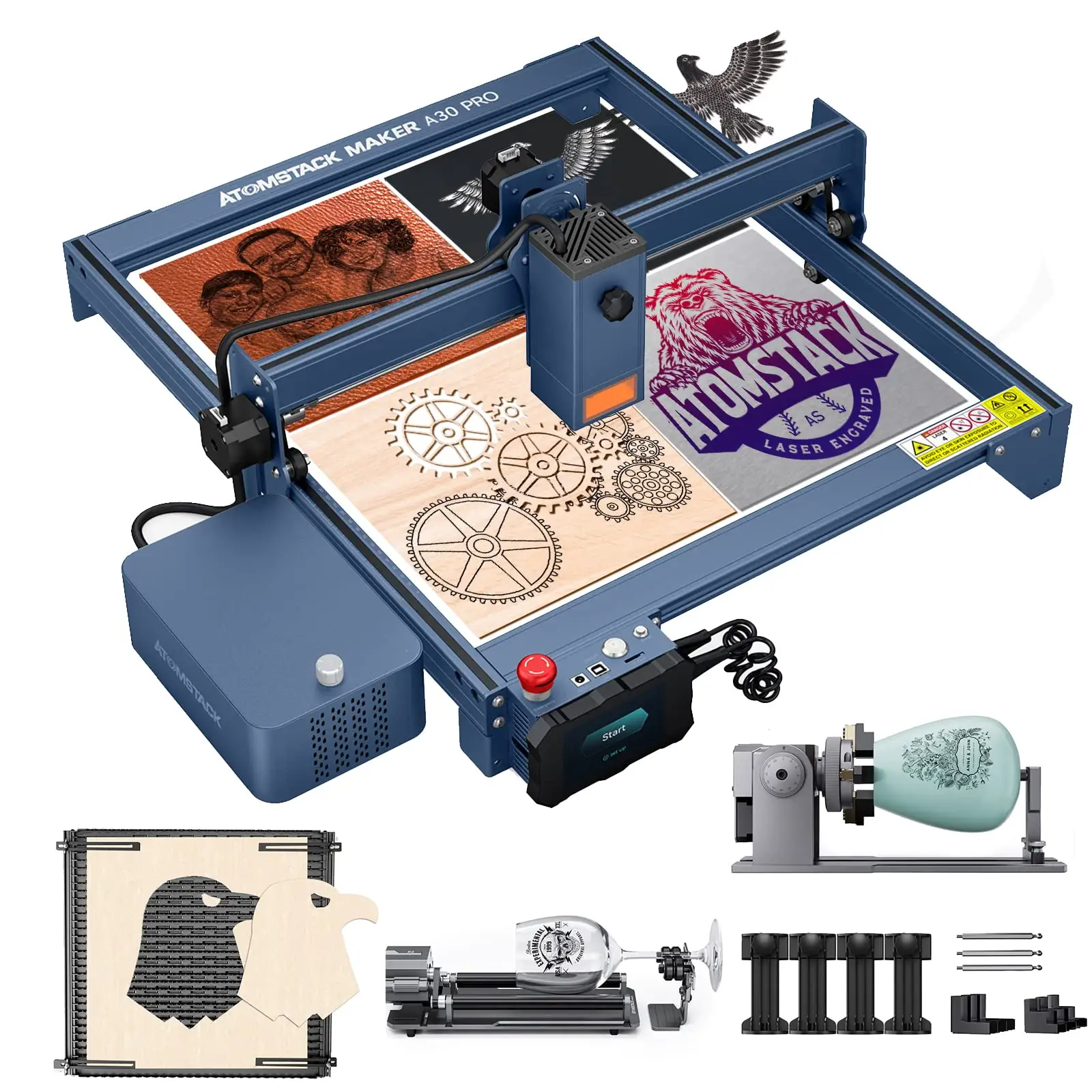 Atomstack A 30X30 S30 Pro 160W Laser Graveur Cutter Met F30 Pro Air Assist F3 Matrix Werktafel Paneel R1 Pro Klauw Schijf Roller