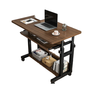 <strong>Custom</strong> Brown Wood Manual Height Adjustable Lifting Desk Office Furniture <strong>Computer</strong> Lift Table with Storage and Keyboard Tray - Product Image 5