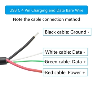 Kısa USB C 4 Pin çıplak tel açık uçlu tel 50cm, 20AWG 5V USB tip C erkek - Product Image 4