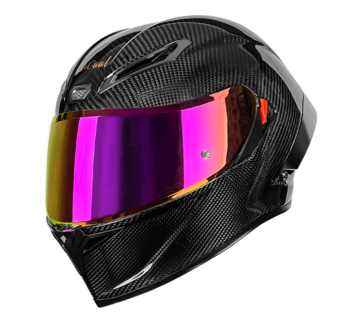 Fibra de carbono negro brillante con visera rojo púrpura