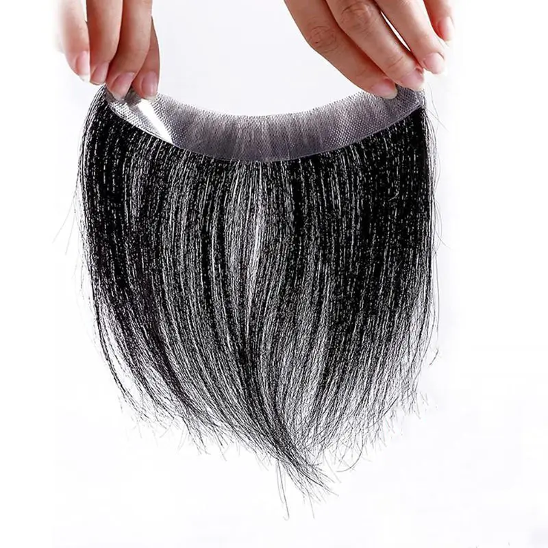 Perruque frontale pour hommes, Extension de cheveux noirs naturels, perte de ligne de cheveux, bande droite en Toppers de cheveux humains, toupet de remplacement