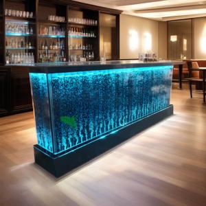 现代夜总会酒吧家具点亮发光二极管变色水族馆水泡墙长亚克力酒吧柜台桌