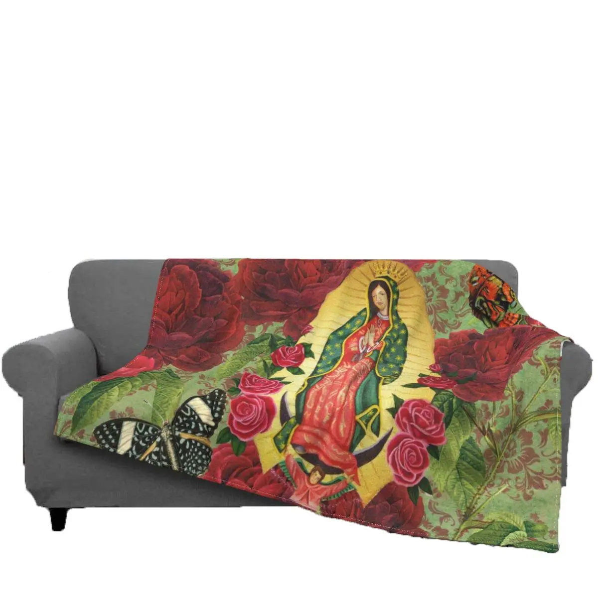 Lady Of Guadalupe Jungfrau Maria Katholische Mexiko Decken Weiches Flanell 3D-Druck Unsere religiöse Decke für Sofa Office Bettwäsche