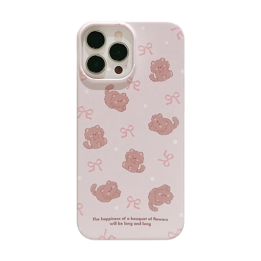 Alta Qualidade Venda Quente Ins Estilo Filme Rosa Kitten Bow Moda Phone Case Adequado Para iPhone 15 Phone Case