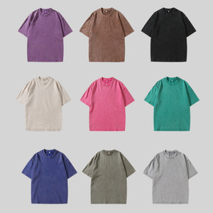 เสื้อยืดแขนสั้นสำหรับผู้ชายสีทึบซีดเป็นกรดออกแบบโลโก้ฤดูร้อน - Product Image 6
