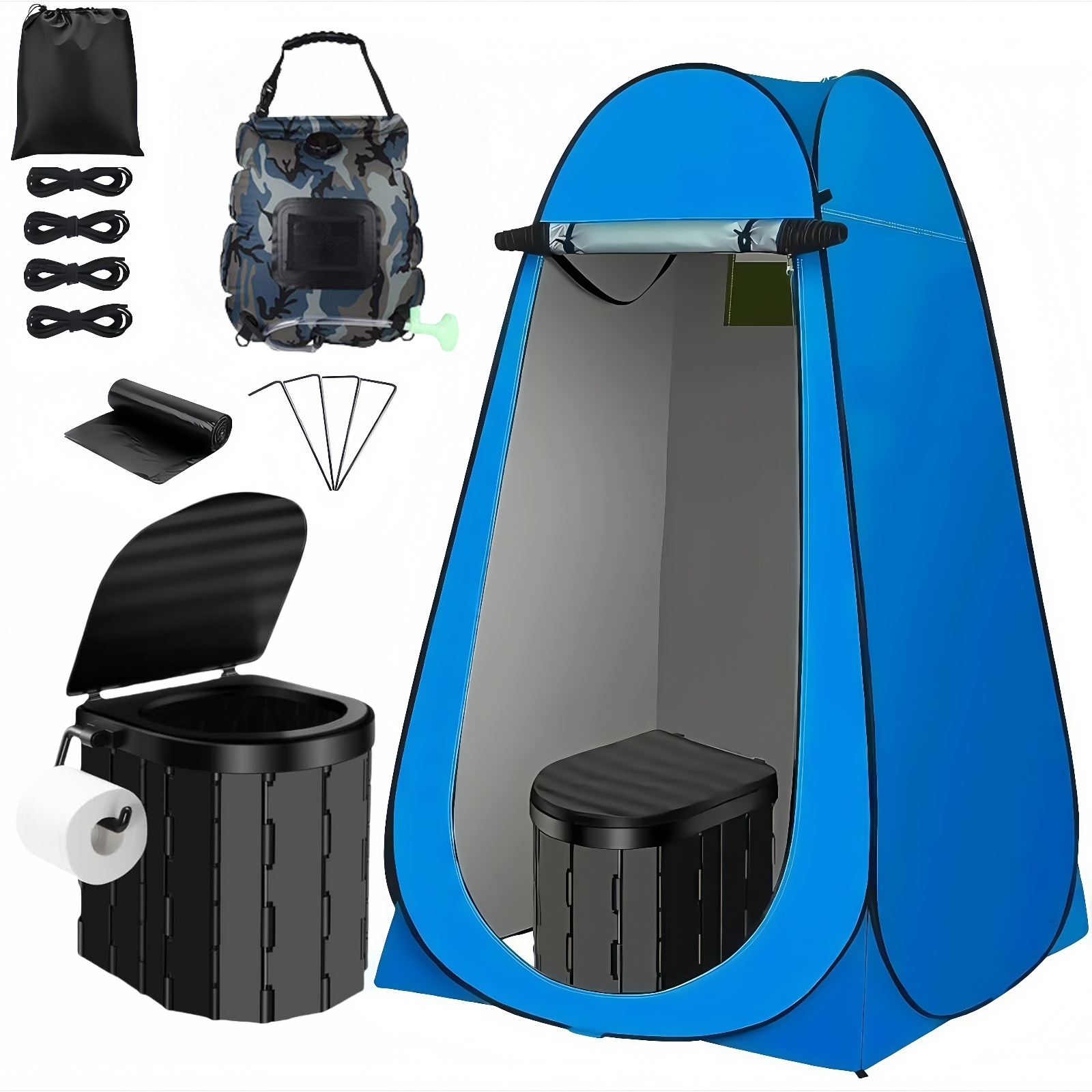 Sac de bain camouflage pour toilettes noires, 12m, 2 fenêtres, crochet bleu