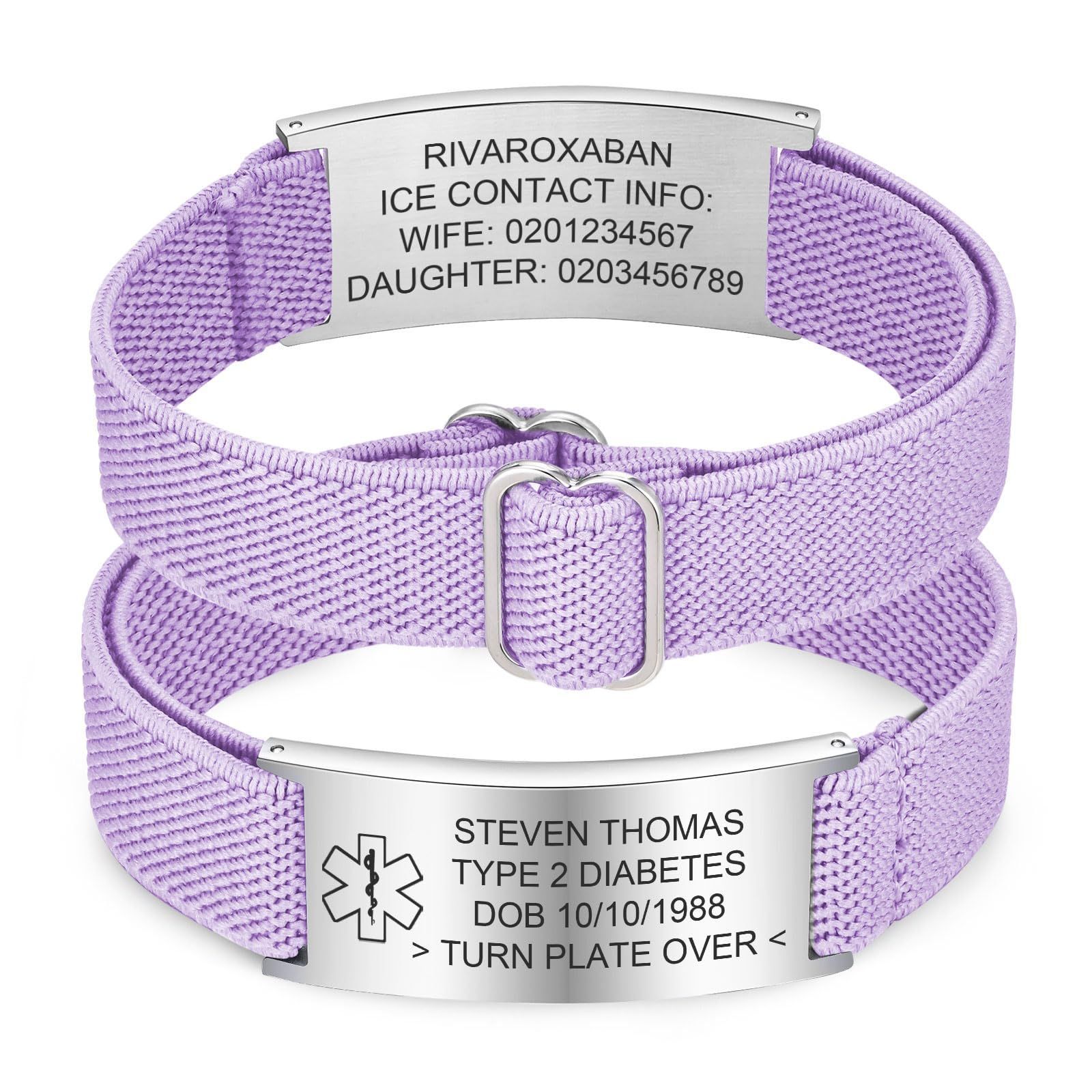 Steel brand purple rope medical alarm bracelet