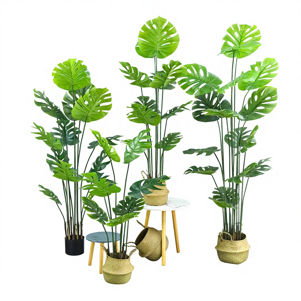 4 nouvelles feuilles de Monstera Real Touch Premium avec base noire