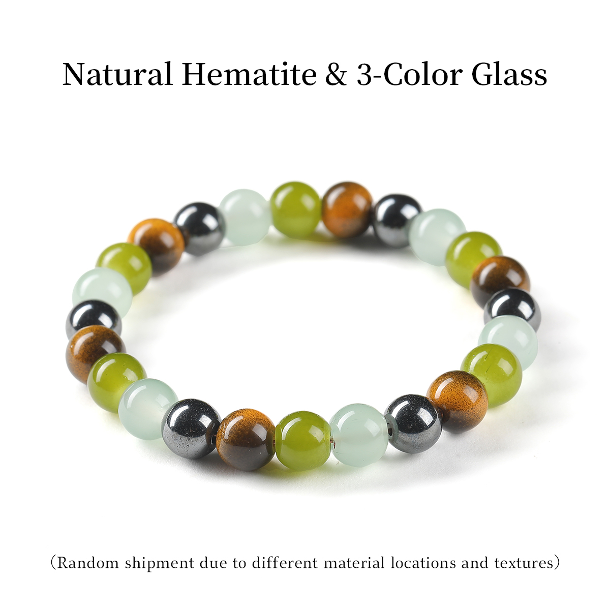 Hématite naturelle et verre tricolore