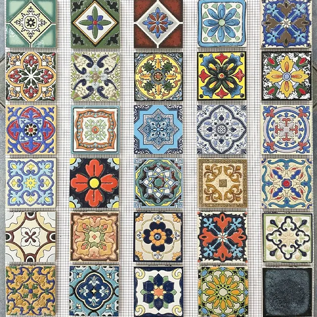 100X100mm marroquí pequeña flor azulejos cocina balcón piso antiguo azulejos verde retro Baño arte baño azulejos