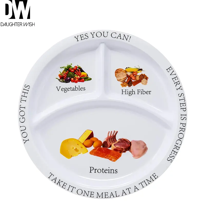 Eco-friendly Custom Melamine Dinner Healthy Diet Divided Eating Plates With 3 Food Group Section