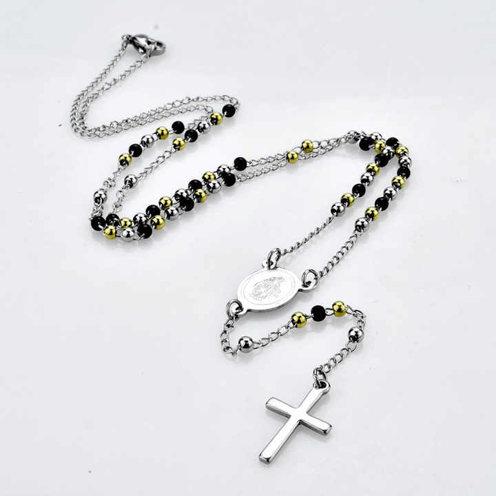 Rvs Rozenkrans Dame Van Het Wonderbaarlijke, Rozenkrans 3Mm Bal Kraal Ketting, Roestvrij Staal Religieuze Rozenkrans Ketting